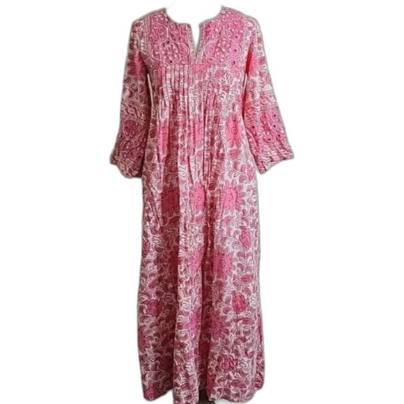 Ramona Rull pink and white vintage mirrored boho kaftan 60's/70's dress Size S - Picture 1 of 15